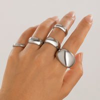 Thumbnail for Minimalist 5Pcs Gold Silver Tone Glossy Open Ring Set - ArtGalleryZen