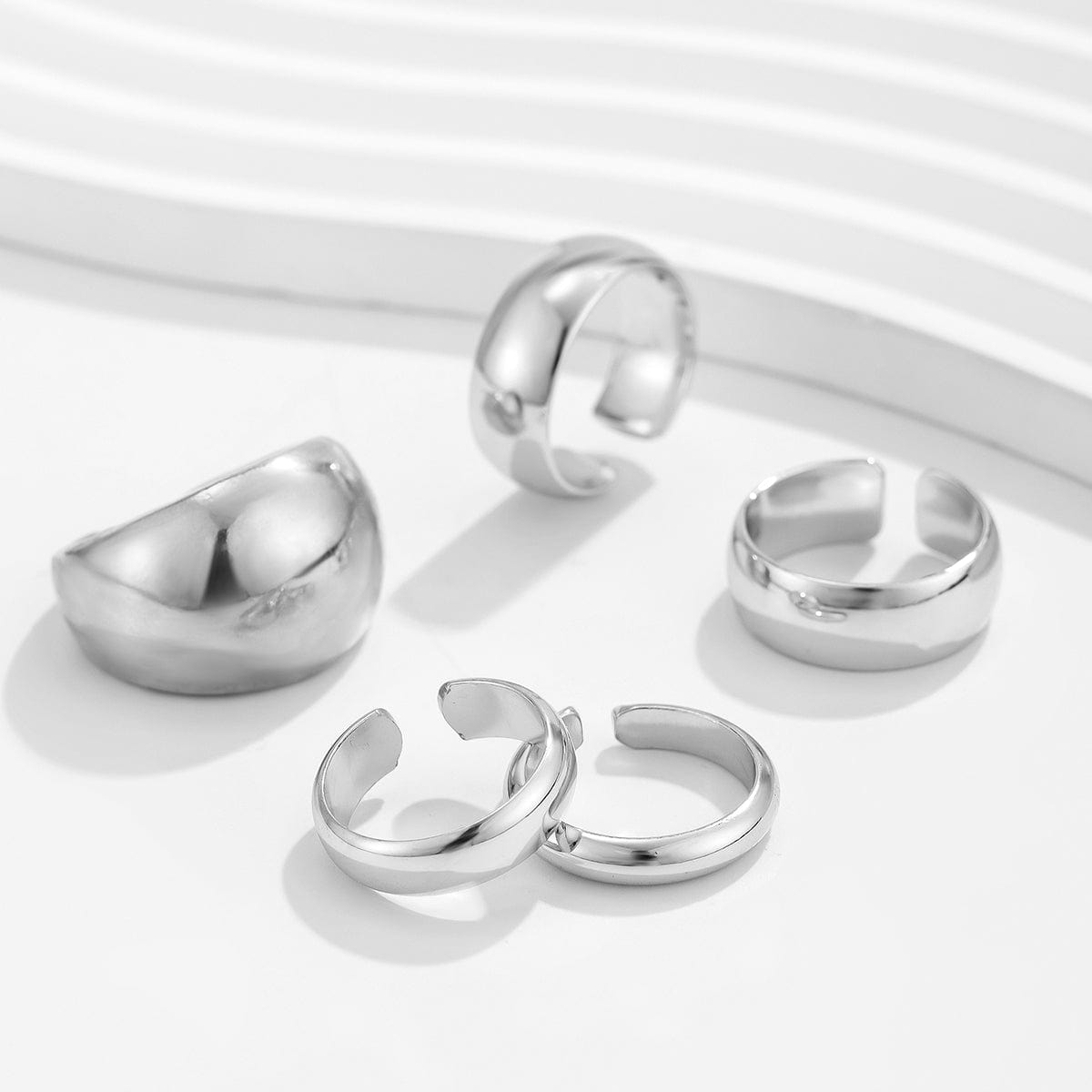 Minimalist 5Pcs Gold Silver Tone Glossy Open Ring Set - ArtGalleryZen