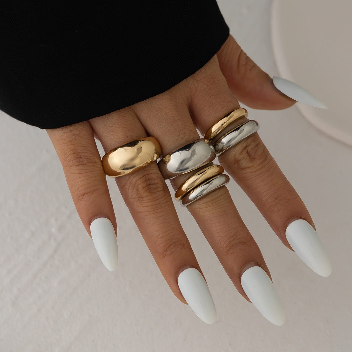 Minimalist 6pcs Gold Silver Tone Glossy Ring Set - ArtGalleryZen
