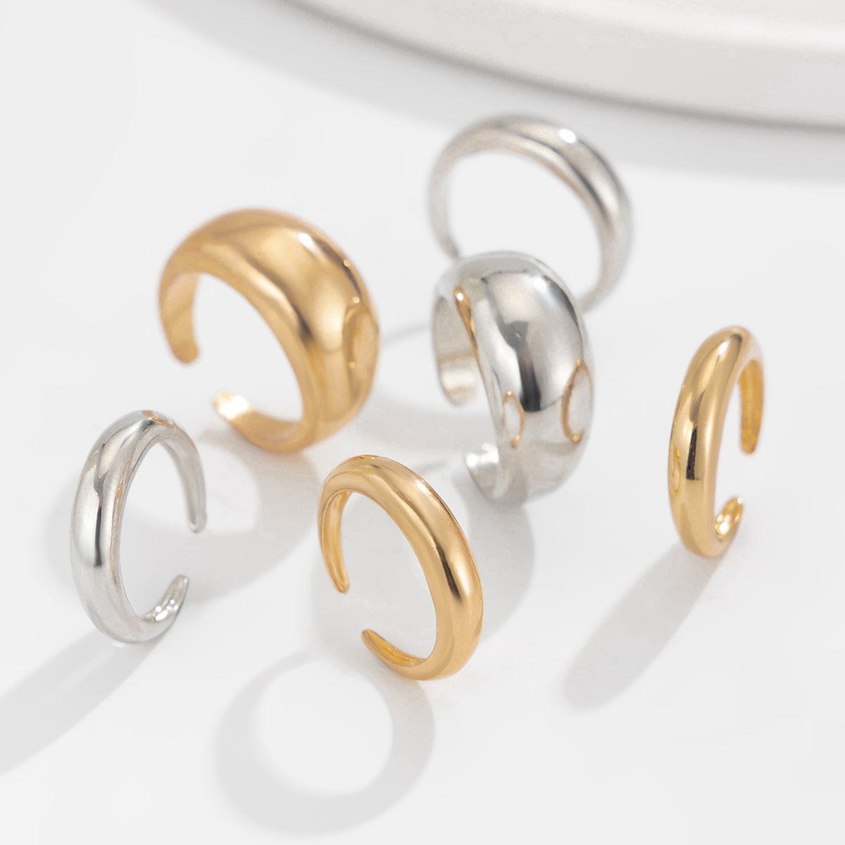 Minimalist 6pcs Gold Silver Tone Glossy Ring Set - ArtGalleryZen