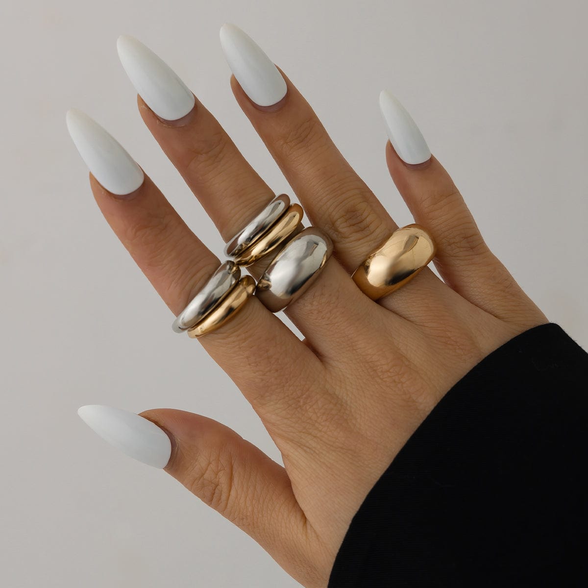 Minimalist 6pcs Gold Silver Tone Glossy Ring Set - ArtGalleryZen