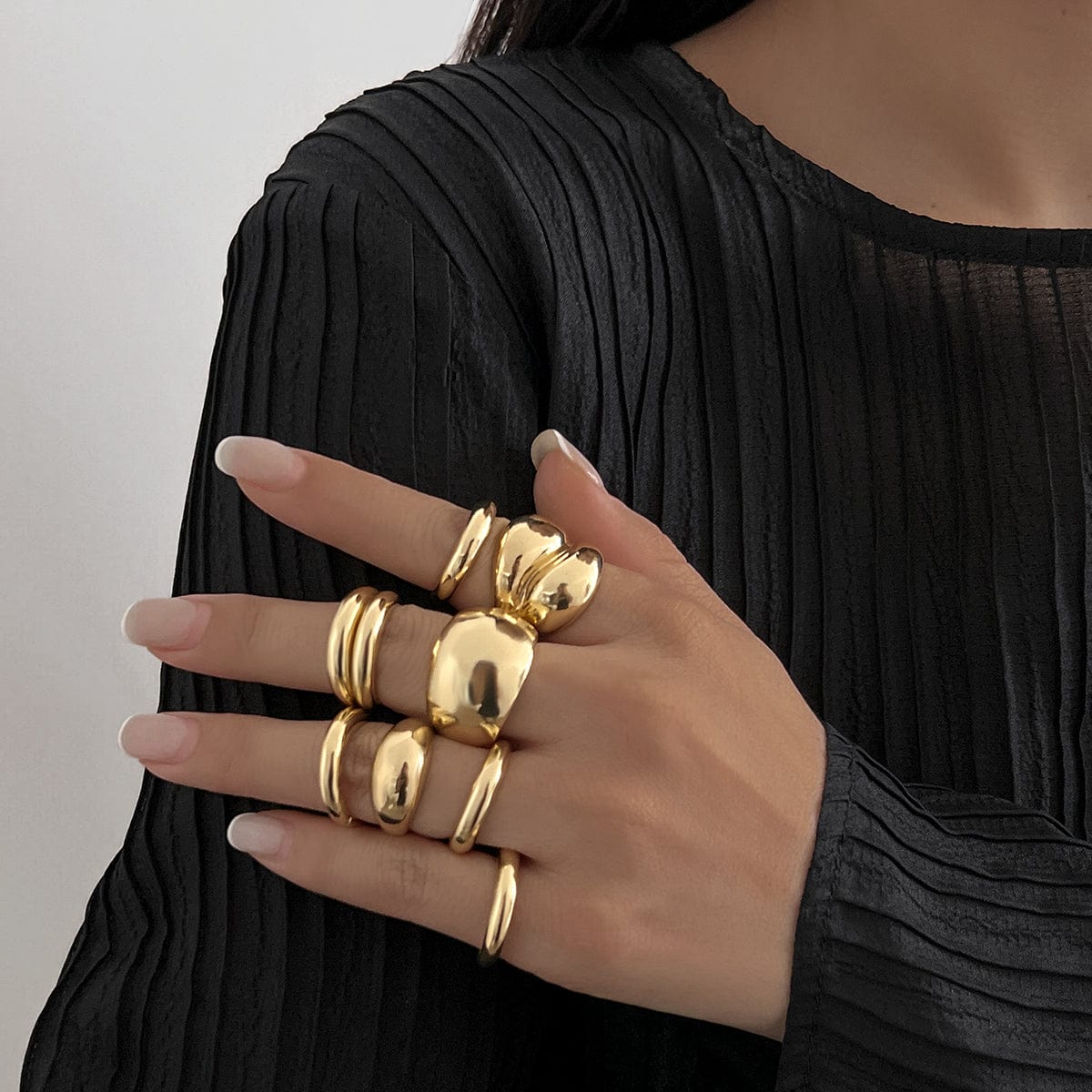Minimalist 9pcs Glossy Chunky Stackable Open Ring Set - ArtGalleryZen