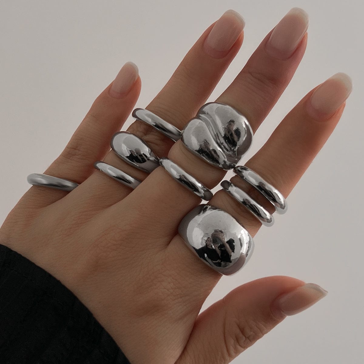 Minimalist 9pcs Glossy Chunky Stackable Open Ring Set - ArtGalleryZen