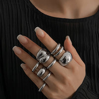 Thumbnail for Minimalist 9pcs Glossy Chunky Stackable Open Ring Set - ArtGalleryZen