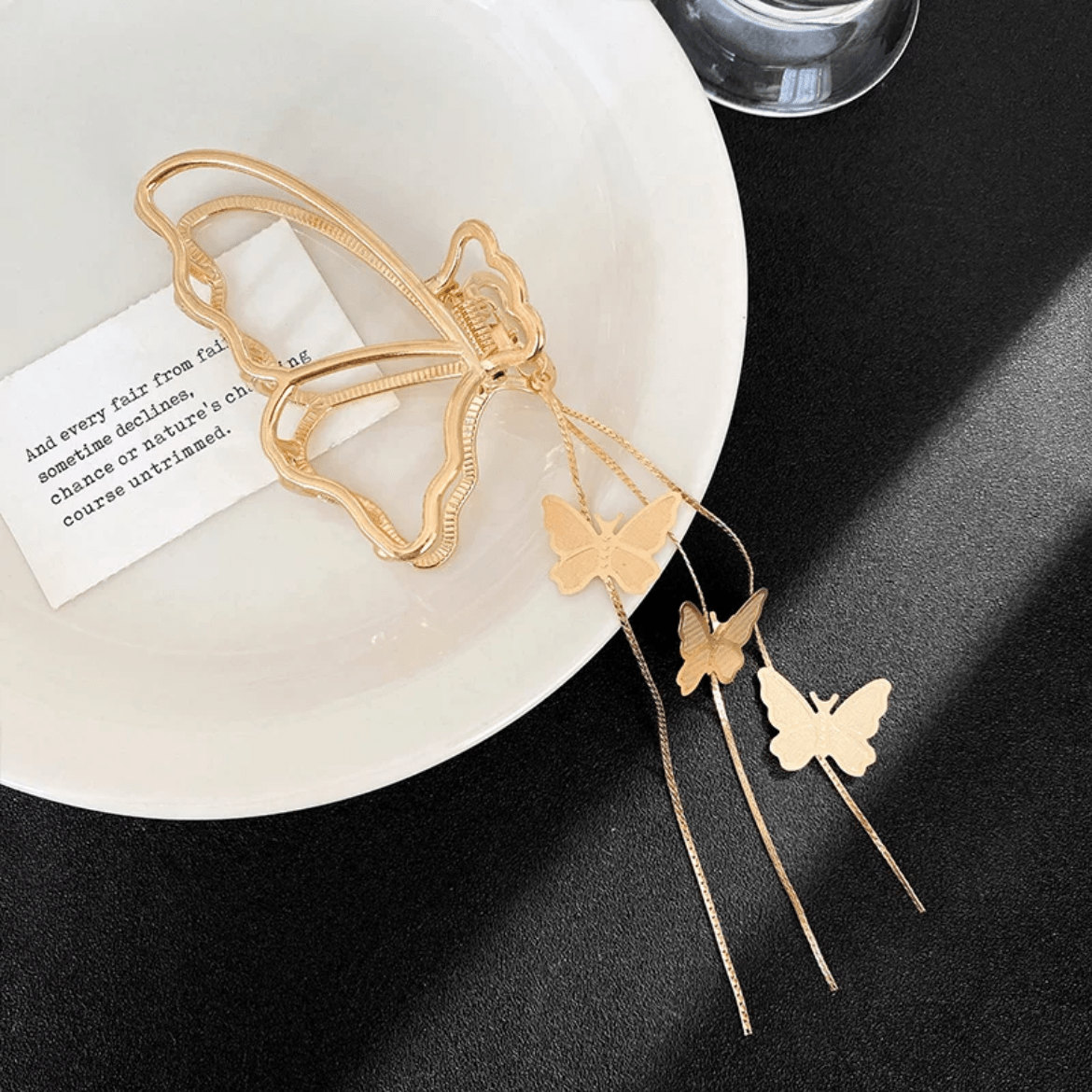 Minimalist Butterfly Chain Tassel Chignon Claw Clip Hair Clip - ArtGalleryZen