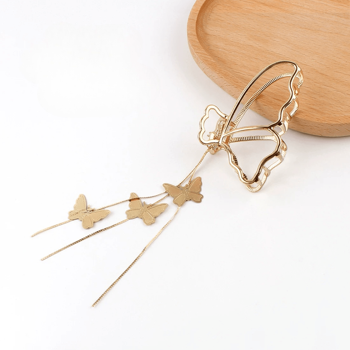 Minimalist Butterfly Chain Tassel Chignon Claw Clip Hair Clip - ArtGalleryZen