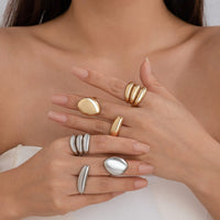 Thumbnail for Minimalist Chunky Gold Silver Plated Glossy Open Ring Set - ArtGalleryZen