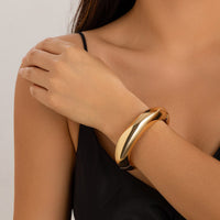 Thumbnail for Minimalist Gold Silver Plated Curved Bangle Bracelet - ArtGalleryZen