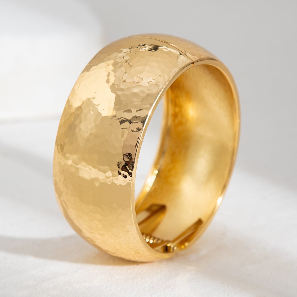 Minimalist Gold Silver Plated Hammered Wide Cuff Bangle Bracelet - ArtGalleryZen