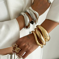 Thumbnail for Minimalist Gold Silver Tone Curved Bangle Bracelet Set - ArtGalleryZen