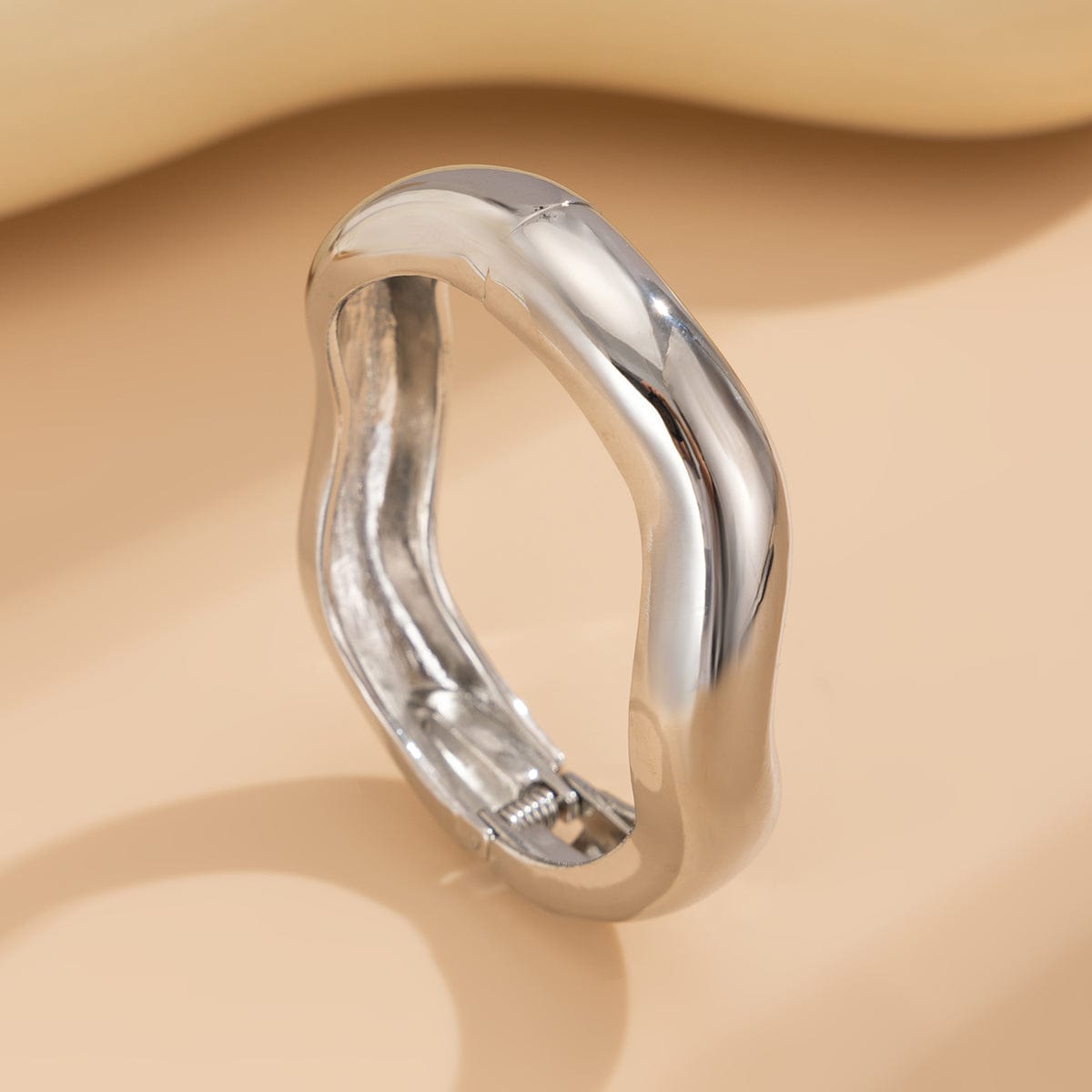 Minimalist Gold Silver Tone Wave Bangle Bracelet - ArtGalleryZen