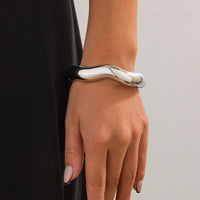 Thumbnail for Minimalist Gold Silver Tone Wave Bangle Bracelet - ArtGalleryZen