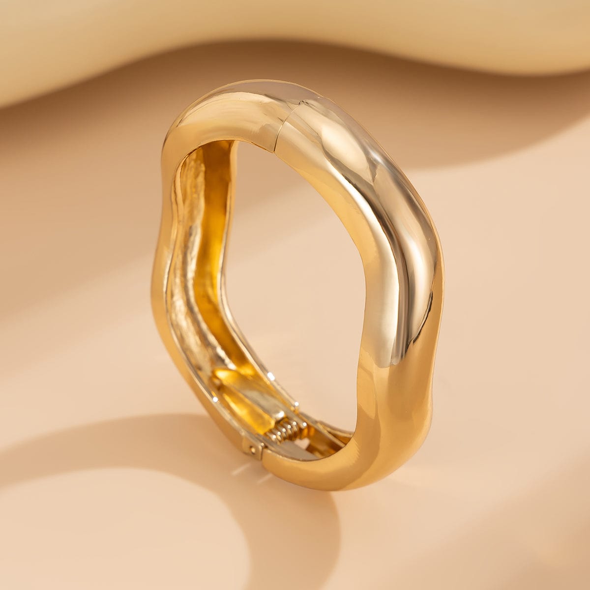 Minimalist Gold Silver Tone Wave Bangle Bracelet - ArtGalleryZen