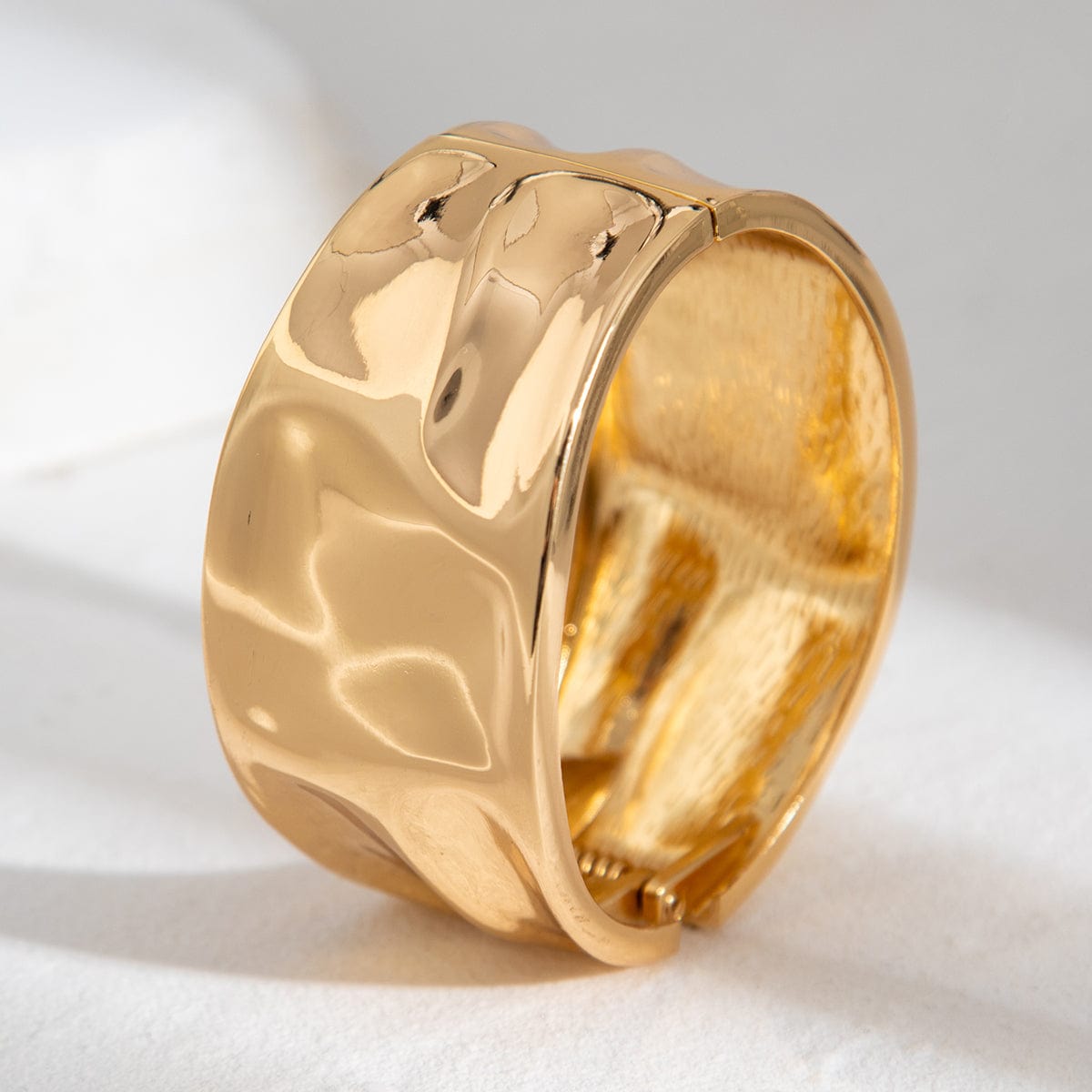 Minimalist Gold Tone Textured Wide Cuff Bangle Bracelet Set - ArtGalleryZen