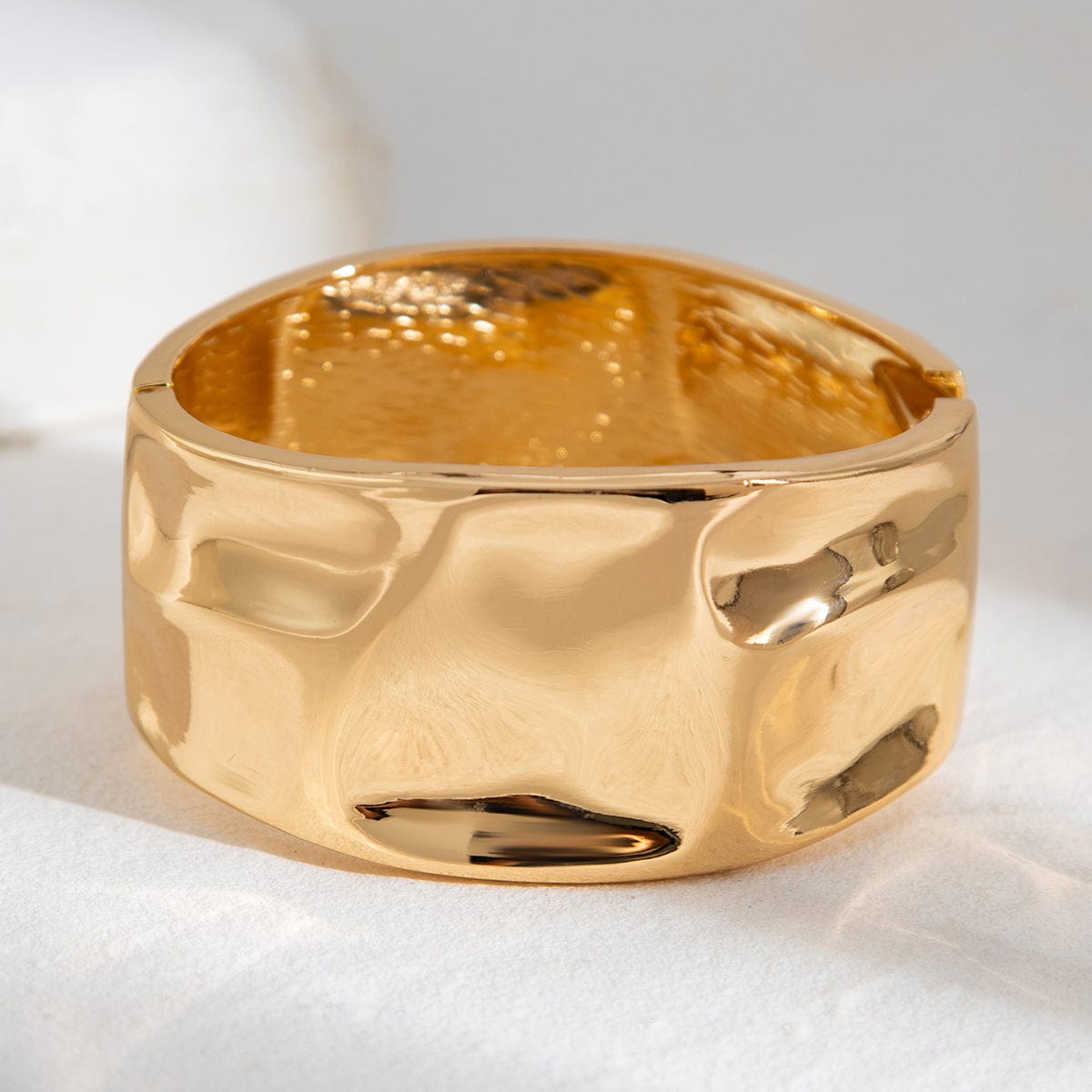 Minimalist Gold Tone Textured Wide Cuff Bangle Bracelet Set - ArtGalleryZen