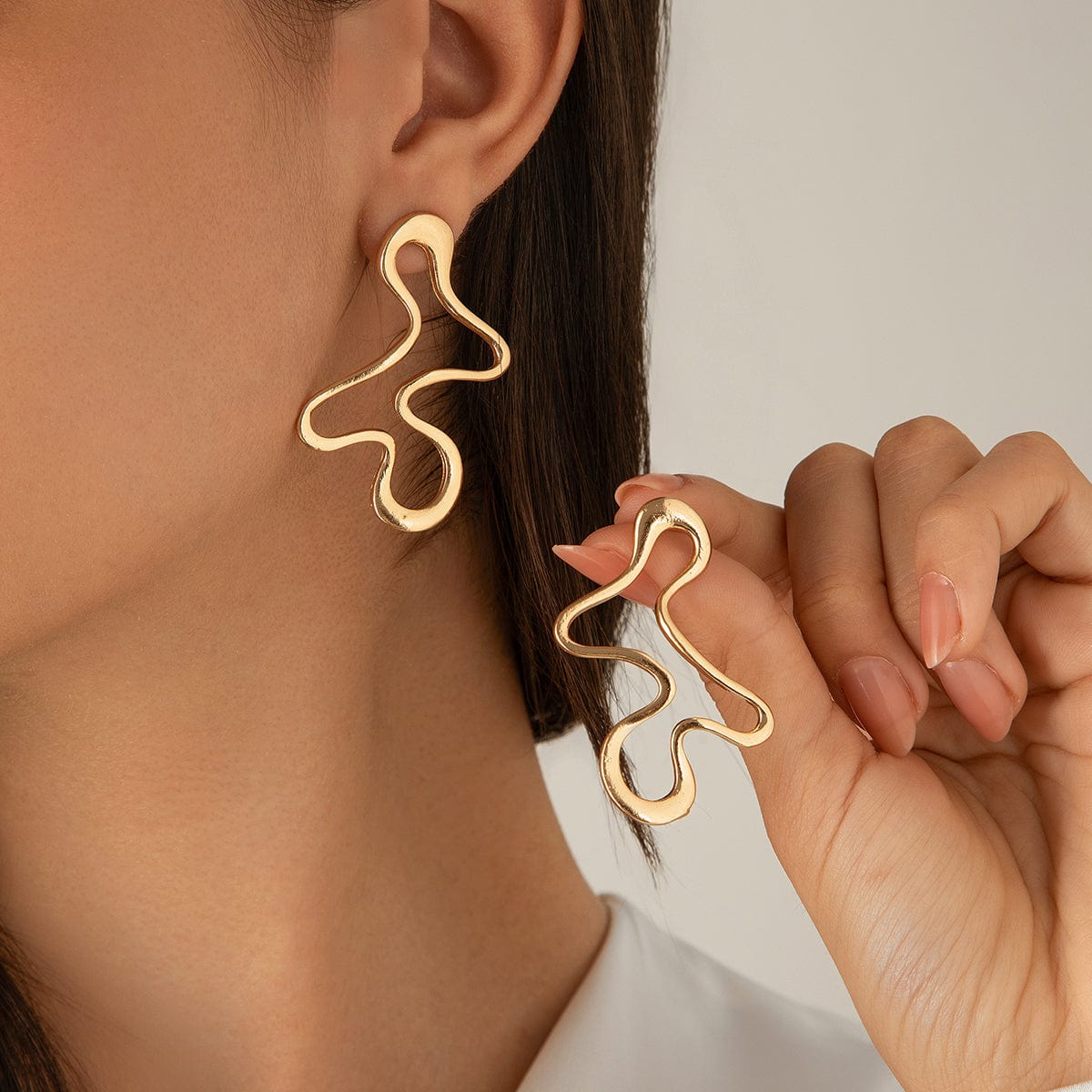 Minimalist Irregular Hollow Pattern Stud Earrings - ArtGalleryZen