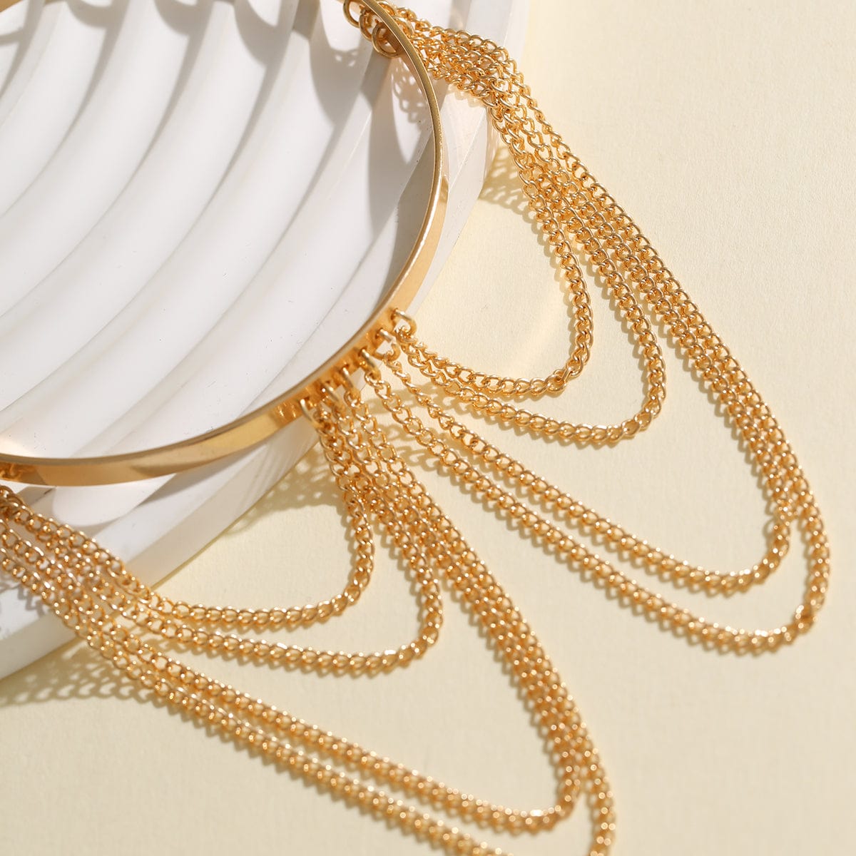 Minimalist Layered Curb Chain Tassel Arm Cuff - ArtGalleryZen