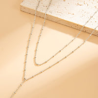 Thumbnail for Minimalist Layered Gold Silver Tone Saturn Chain Y Necklace - ArtGalleryZen