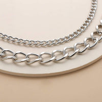 Thumbnail for Minimalist Layered Silver Tone Metal Curb Link Trouser Chain - ArtGalleryZen