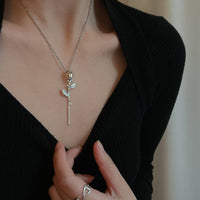 Thumbnail for Minimalist Silver Tone Rose Flower Necklace - ArtGalleryZen