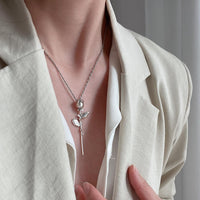 Thumbnail for Minimalist Silver Tone Rose Flower Necklace - ArtGalleryZen