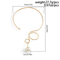 Thumbnail for Minimalist Spiral Pearl Pendant Open Collar Necklace - ArtGalleryZen
