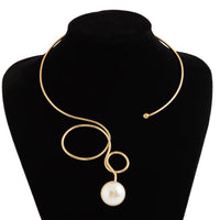 Thumbnail for Minimalist Spiral Pearl Pendant Open Collar Necklace - ArtGalleryZen
