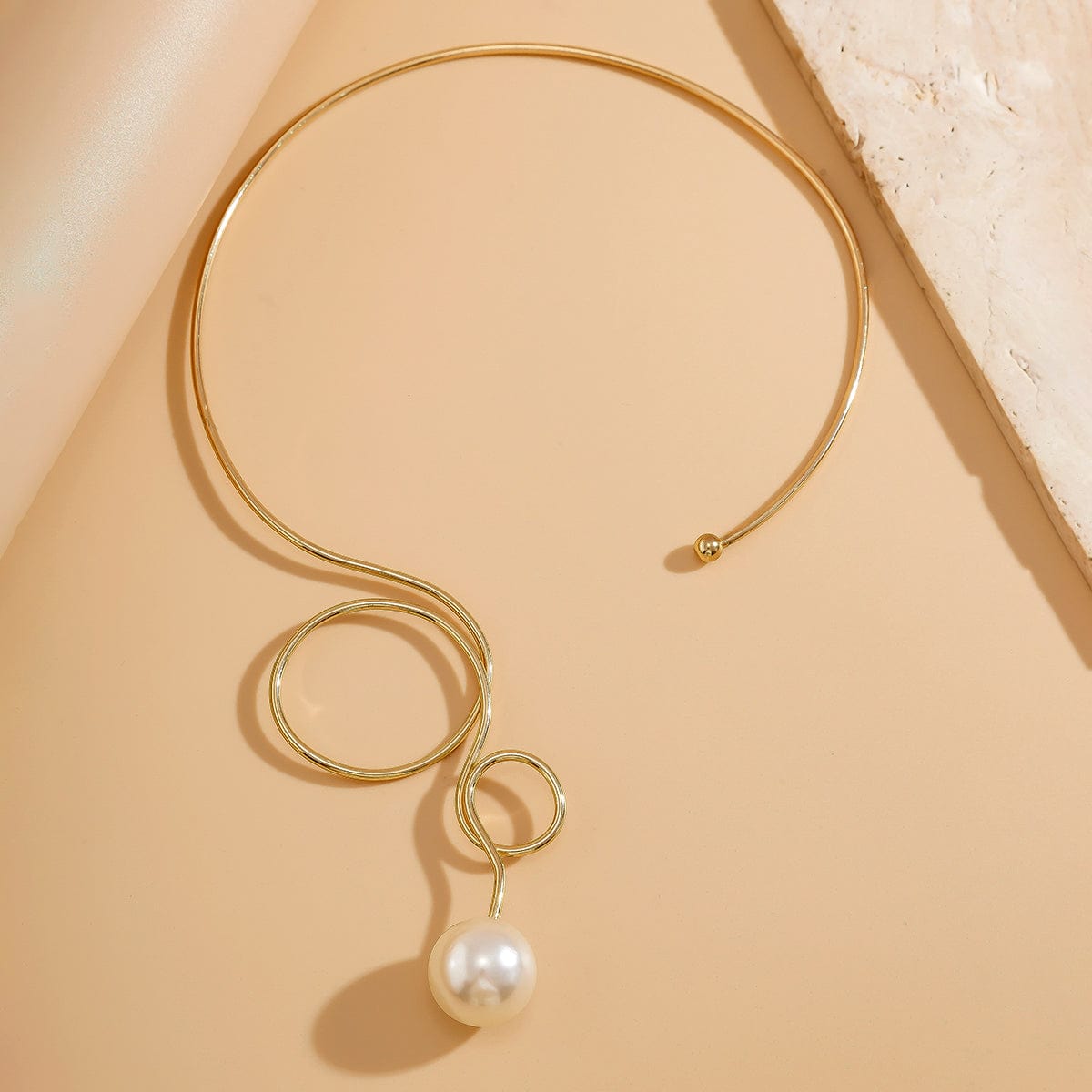 Minimalist Spiral Pearl Pendant Open Collar Necklace - ArtGalleryZen