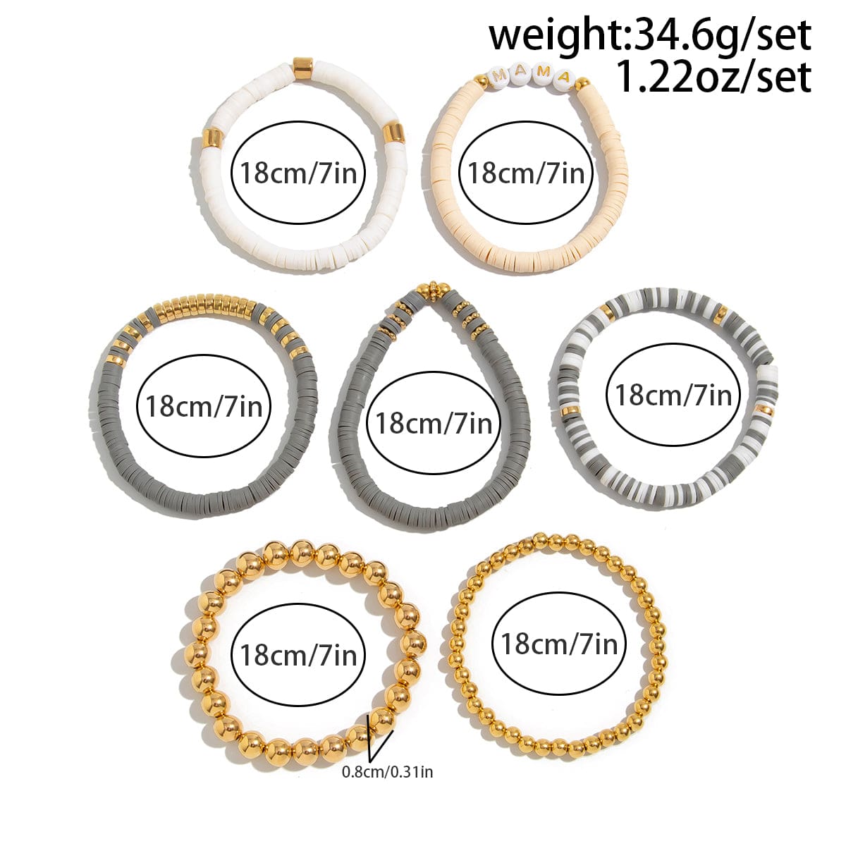 Mother's Day Theme 7pcs Heart Letter Polymer Clay Beaded Bracelet Set - ArtGalleryZen