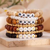 Thumbnail for Mother's Day Theme 7pcs Letter Wood Beaded Bracelet Set - ArtGalleryZen