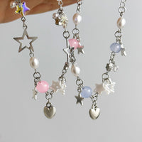 Thumbnail for Newly 2 Pcs Heart Star Tassel Crystal Pearl Chain Bracelet Set - ArtGalleryZen