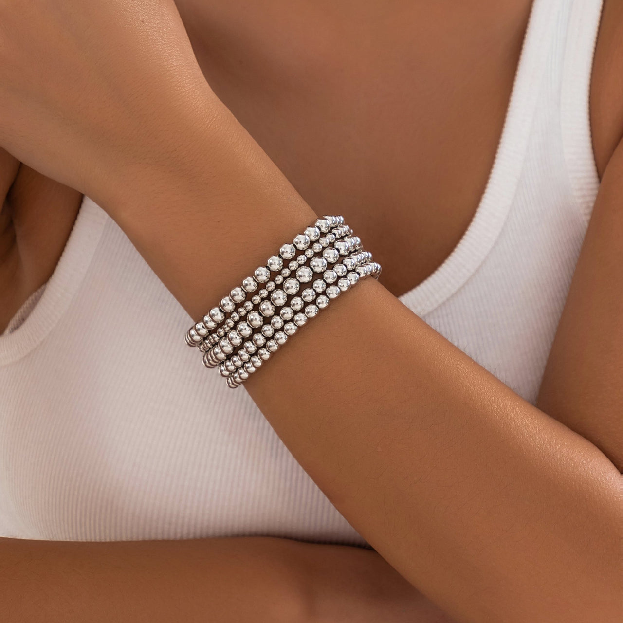 Newly 5pcs Gold Silver Plated Ball Chain Bracelet Set - ArtGalleryZen