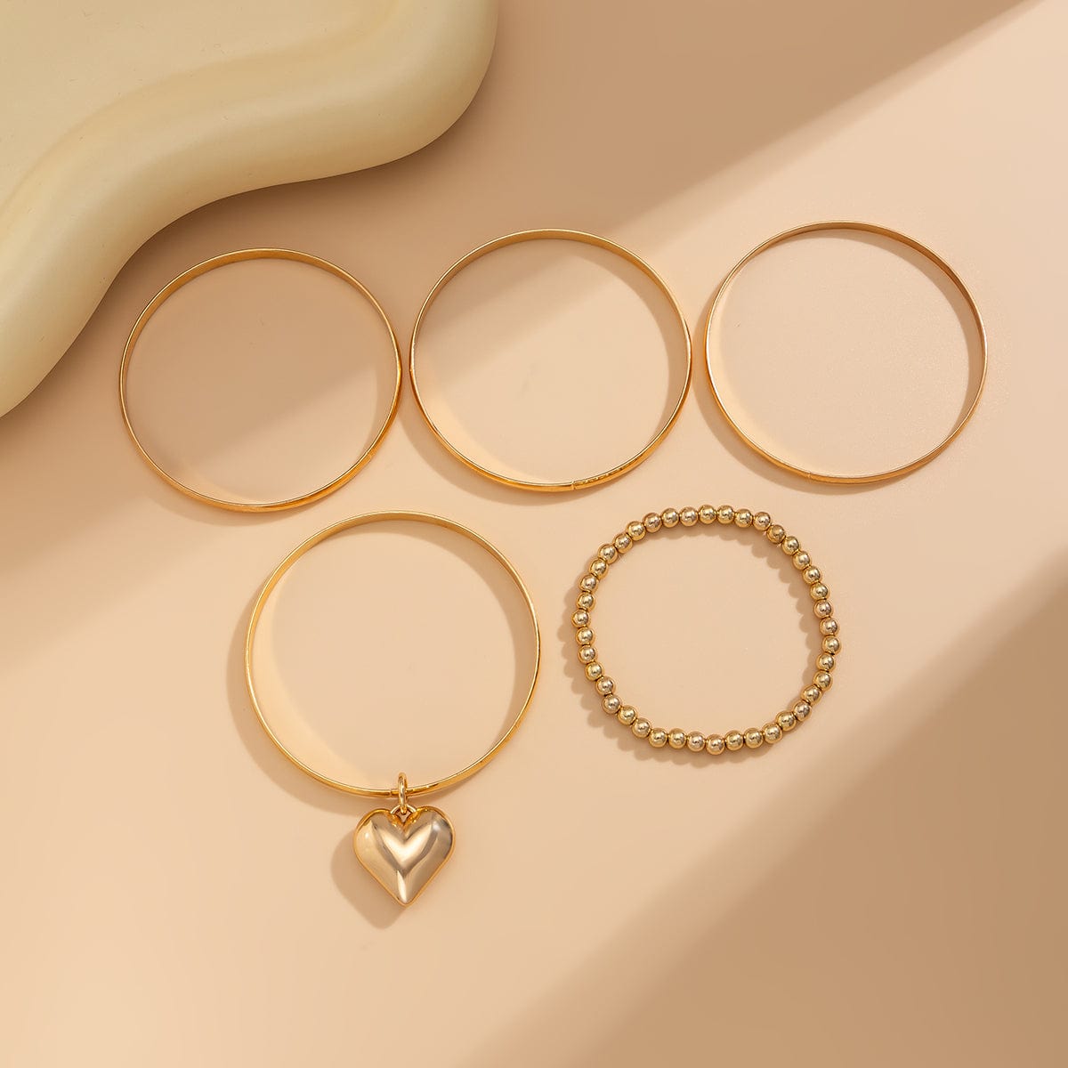 Newly 5pcs Heart Pendant Ball Chain Bangle Bracelet Set - ArtGalleryZen