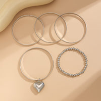 Thumbnail for Newly 5pcs Heart Pendant Ball Chain Bangle Bracelet Set - ArtGalleryZen
