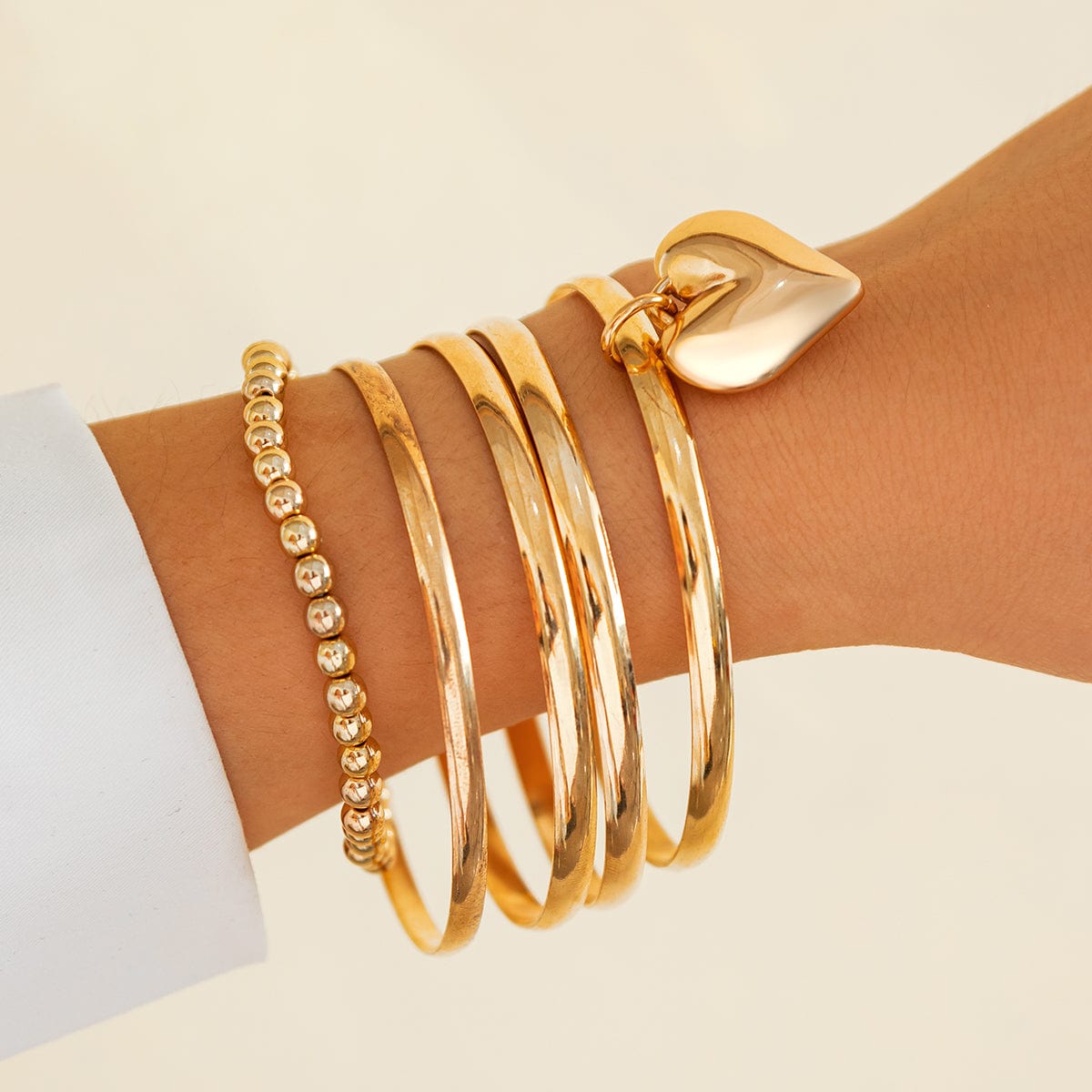 Newly 5pcs Heart Pendant Ball Chain Bangle Bracelet Set - ArtGalleryZen