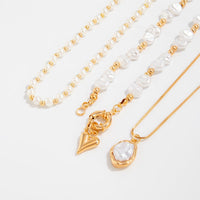 Thumbnail for Newly Layered Gold Tone Heart Pendant Pearl Chain Necklace Set - ArtGalleryZen