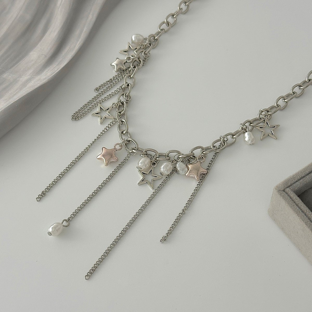 Newly Star Pearl Pendat Cable Chain Tassel Necklace - ArtGalleryZen