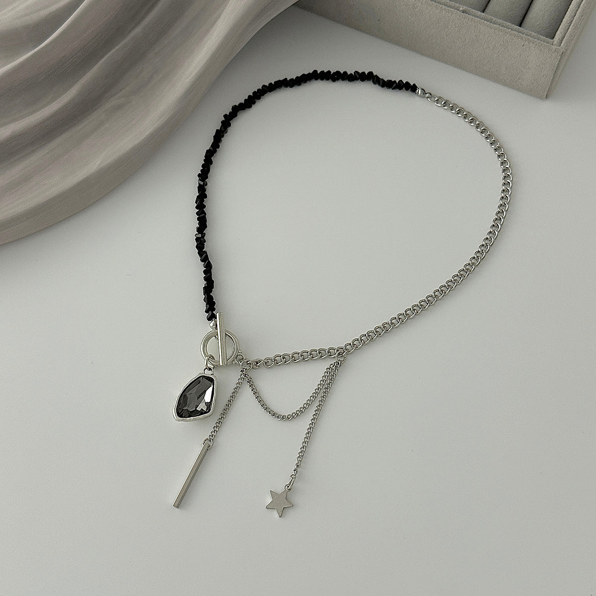 Newly Toggle Clasp Rhinestone Pendant Crystal Chain Tassel Necklace - ArtGalleryZen