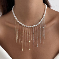 Thumbnail for Newly Two Tone Star Ball Chain Tassel Pearl Necklace - ArtGalleryZen