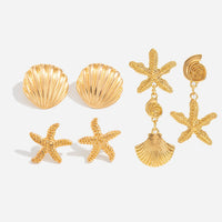 Thumbnail for Ocean Style 3 Pairs Conch Shell Starfish Dangle Earrings Set - ArtGalleryZen