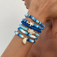 Thumbnail for Ocean Style 6pcs Conch Turtle Starfish Polymer Clay Letter Beaded Bracelet Set - ArtGalleryZen