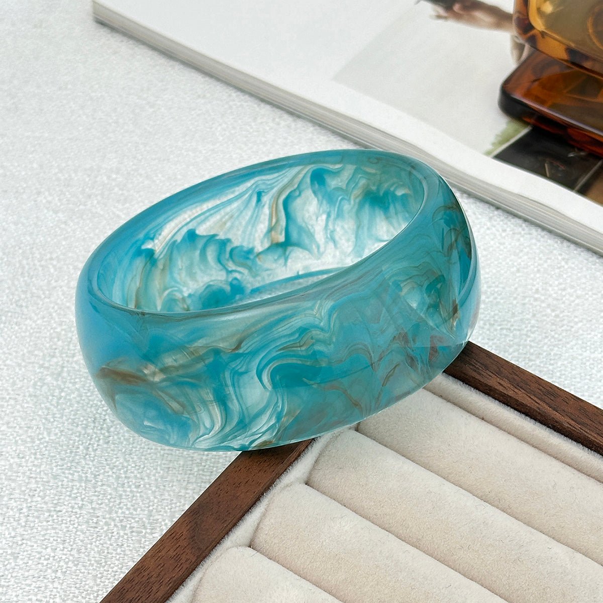 Ocean Style Blue Resin Bangle Bracelet - ArtGalleryZen