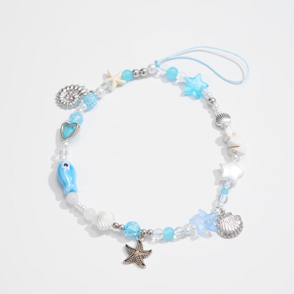 Ocean Style Ceramic Fish Shell Charm Pearl Beaded Keychain Phone Strap - ArtGalleryZen