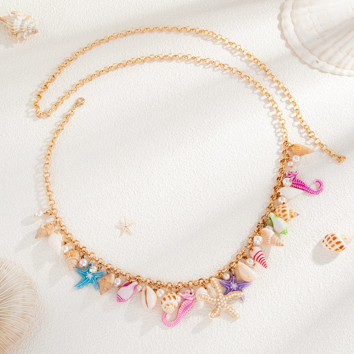 Ocean Style Conch Starfish Pearl Tassel Waist Chain - ArtGalleryZen