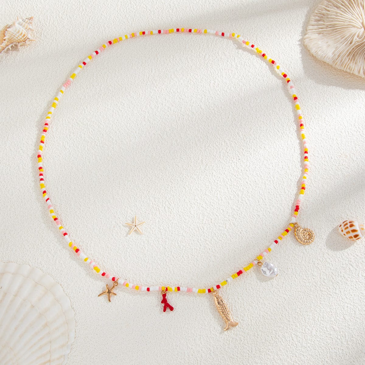 Ocean Style Enamel Mermaid Conch Starfish Pearl Tassel Waist Chain - ArtGalleryZen