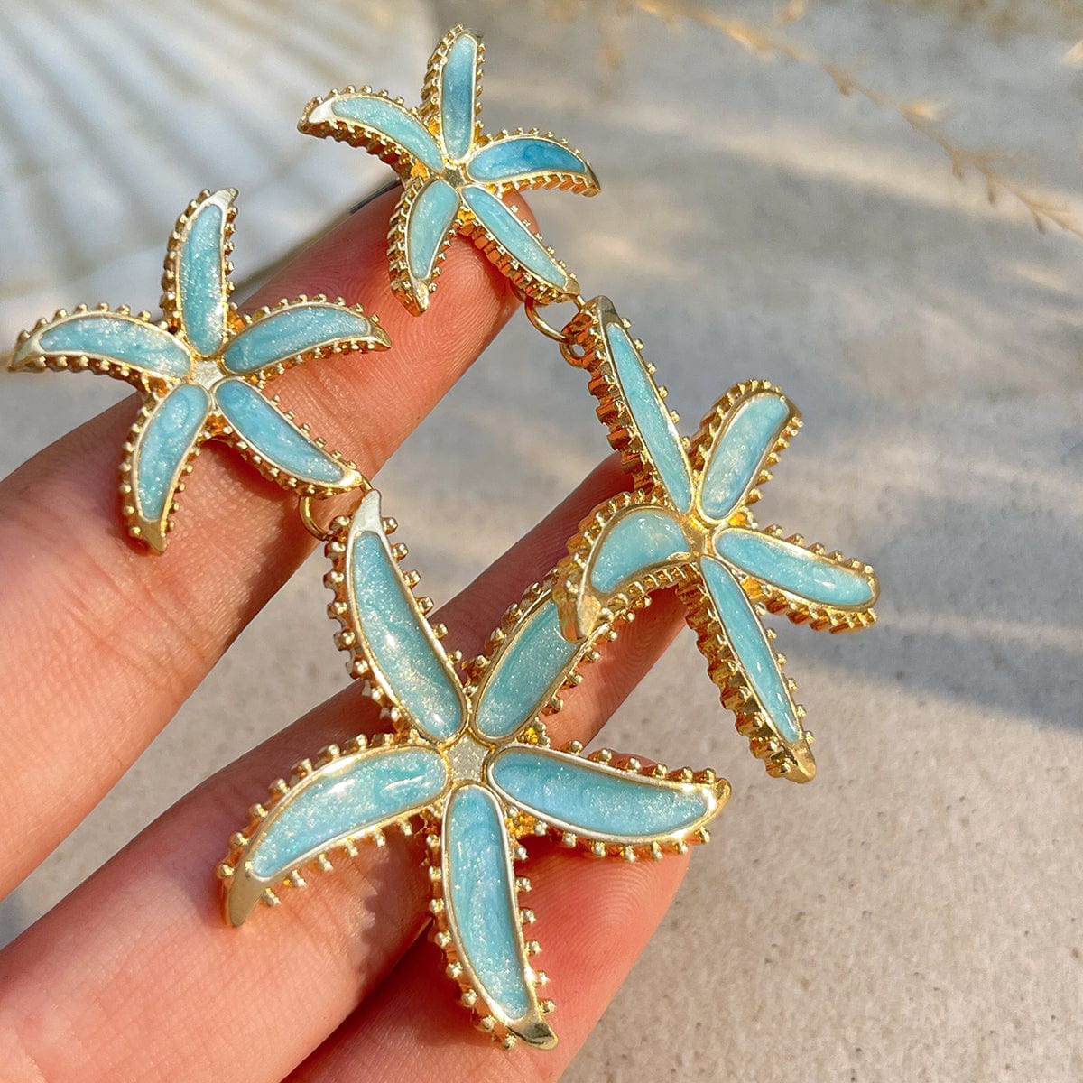 Ocean Style Enamel Starfish Dangle Earrings - ArtGalleryZen