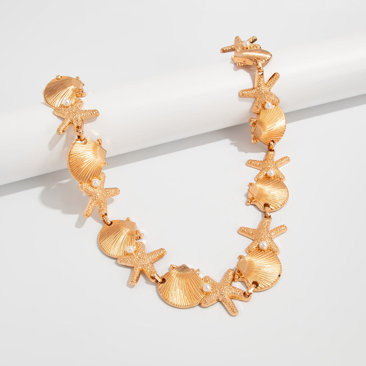 Ocean Style Gold Tone Pearl Shell Starfish Waist Chain - ArtGalleryZen