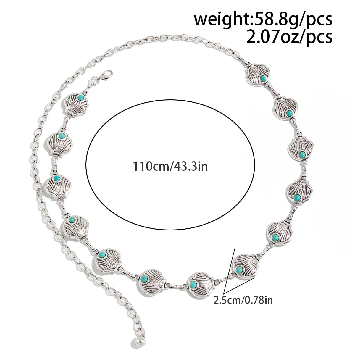 Ocean Style Silver Tone Turquoise Inlaid Shell Waist Chain - ArtGalleryZen