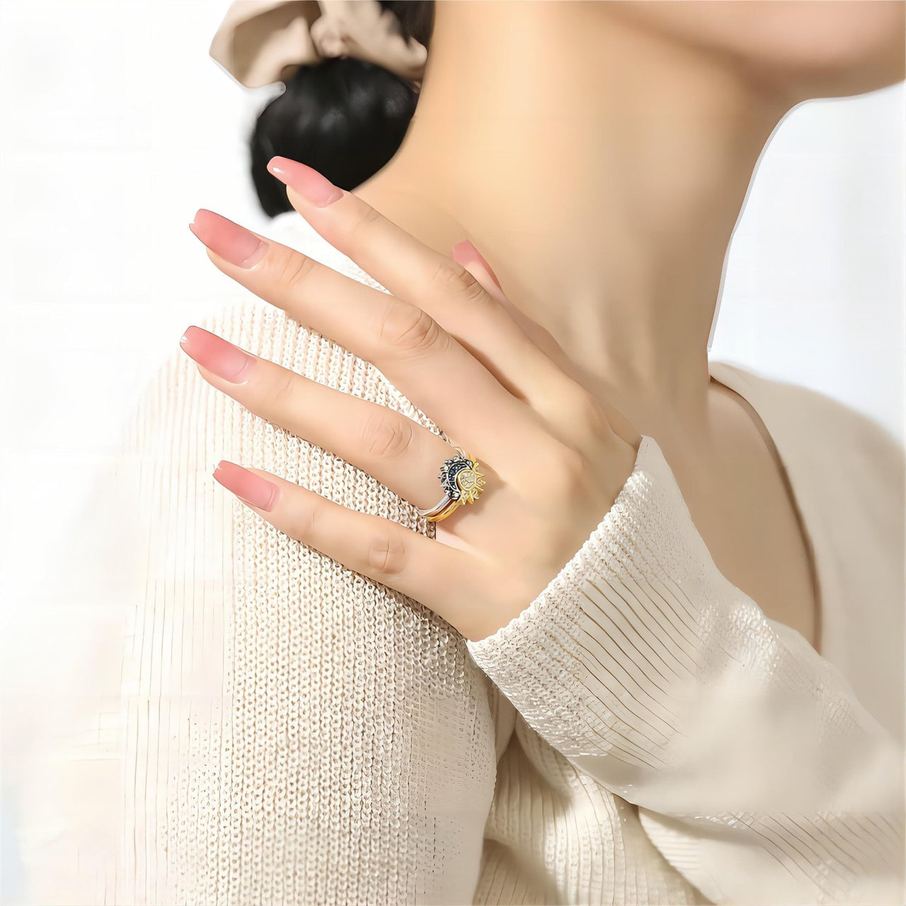 Pandora CZ Inlaid Sun And Moon Stackable Ring - ArtGalleryZen