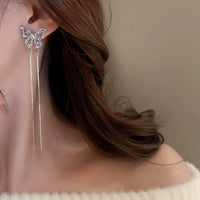 Thumbnail for Pearl Inlaid Zircon Butterfly Tassel Earrings - ArtGalleryZen